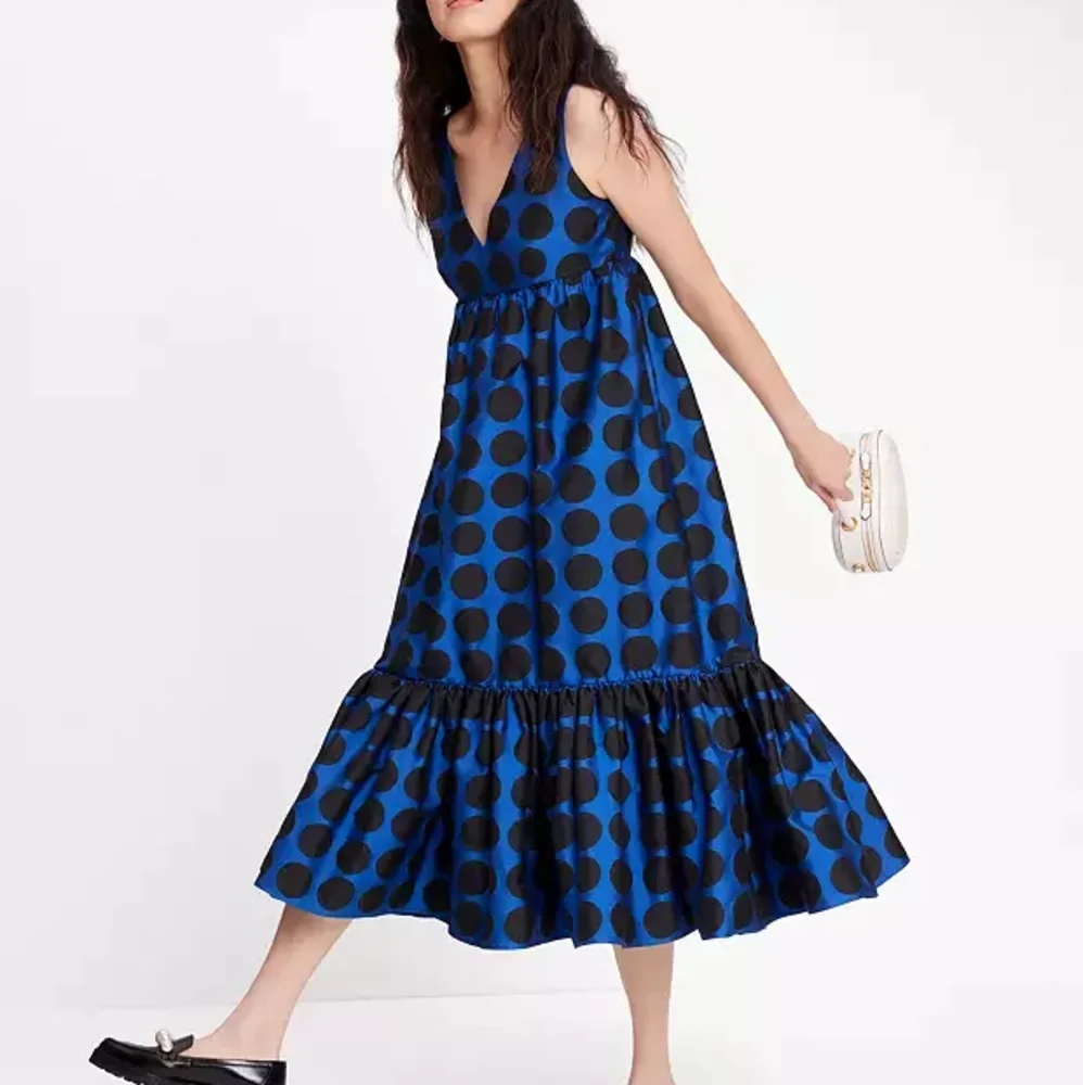 NWOT Kate Spade Blue and Black Midi Sundress V-Neck